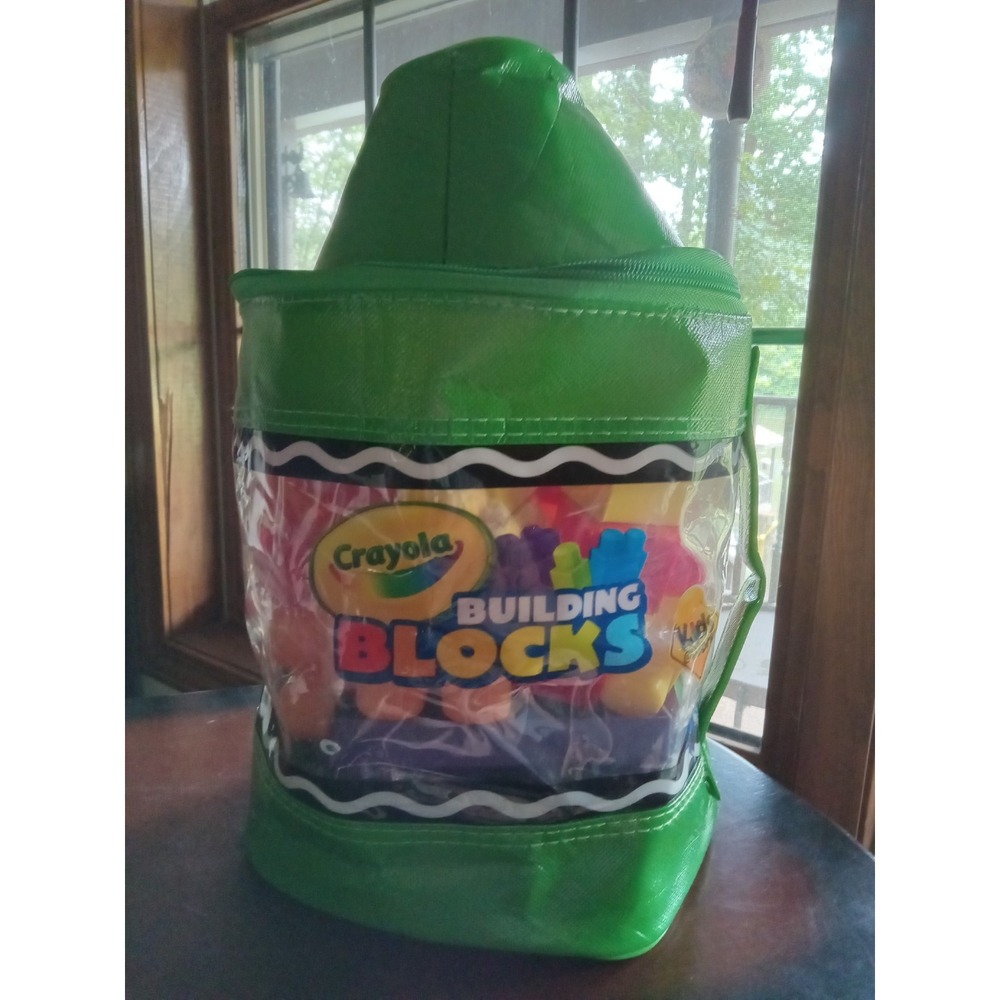 Crayola Building Blocks Interlocking Complete Set Plastic Green Carry Bag NEW
